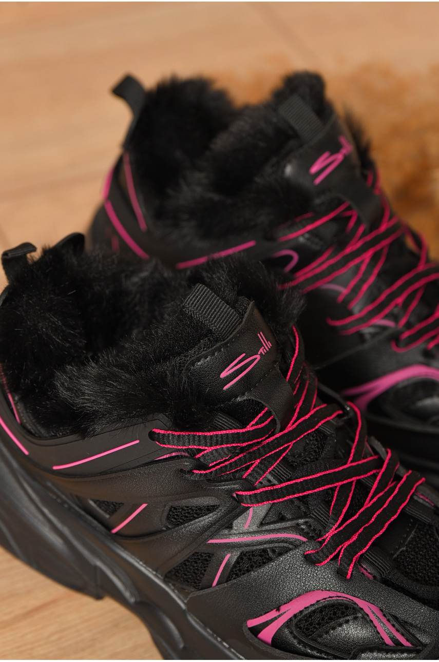 Кроссовки женские зима черного цвета на меху 655-105 208234