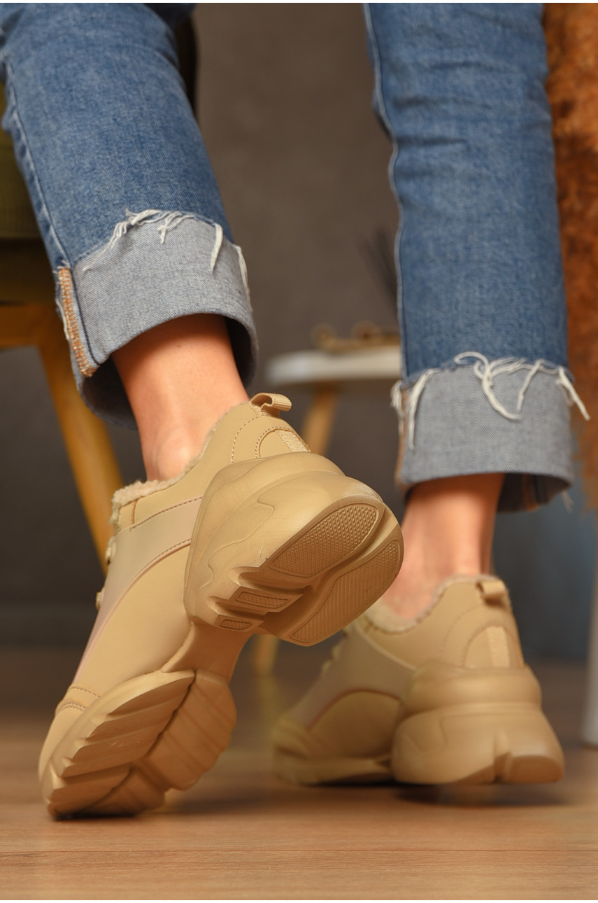 Кроссовки женские зима бежевого цвета на меху 169-2 208239