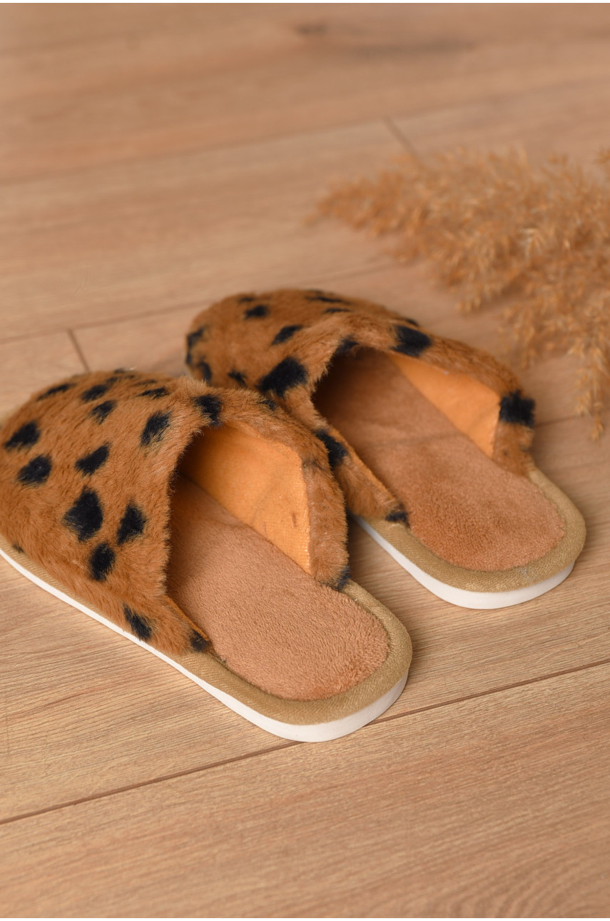 Тапочки домашние женские меховые коричневого цвета L-781 208241