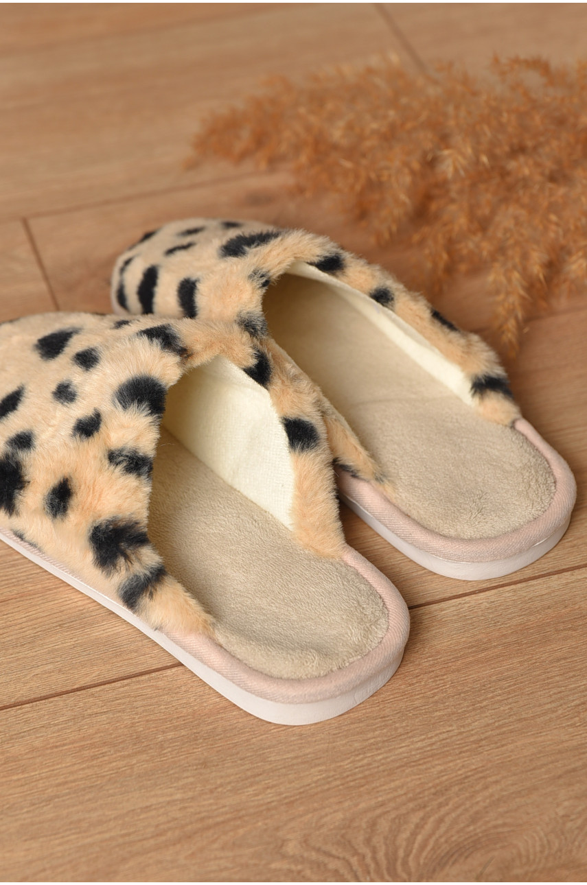 Тапочки домашние женские меховые бежевого цвета L-781 208246