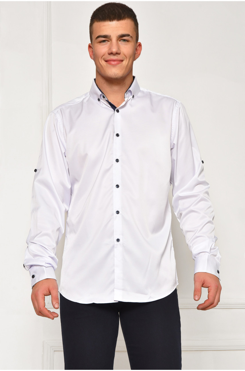 Рубашка мужская однотонная белого цвета 7370 208247