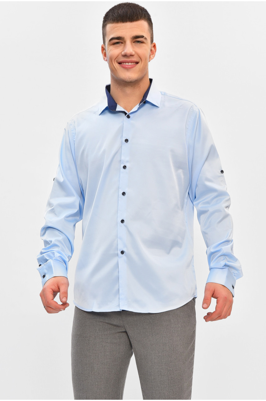 Рубашка мужская однотонная голубого цвета 7371 208248