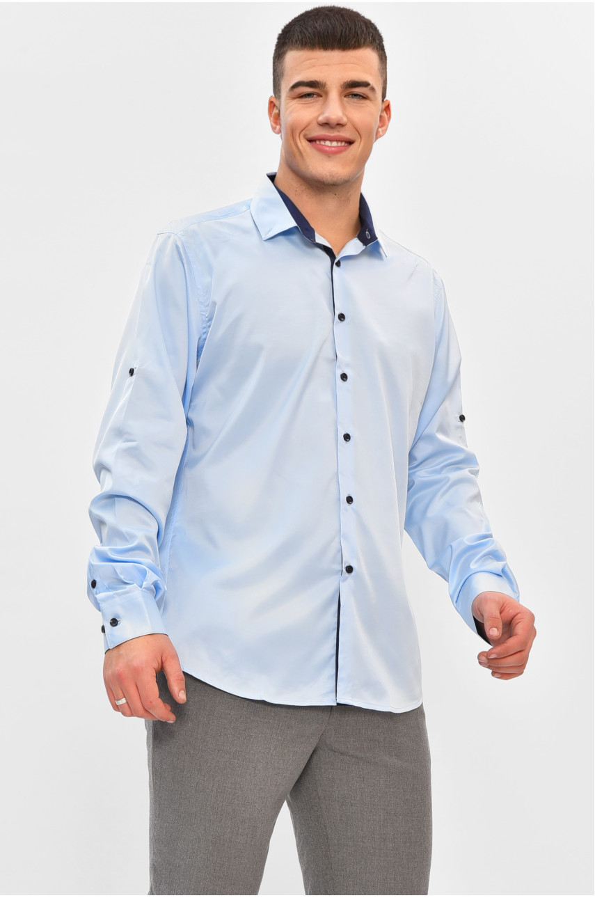 Рубашка мужская однотонная голубого цвета 7371 208248