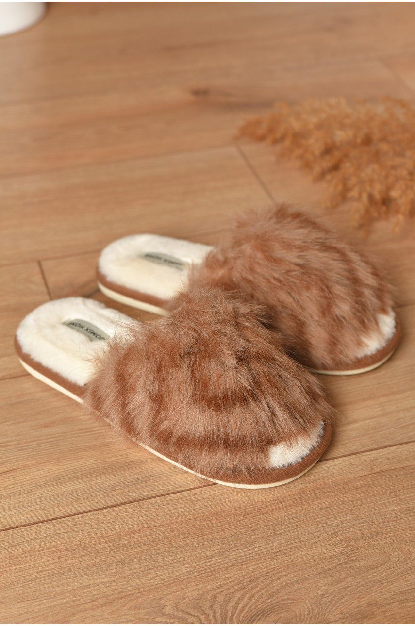 Тапочки домашние женские меховые коричневого цвета MD-9682 208251
