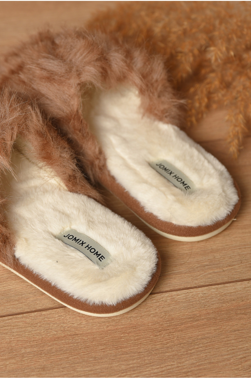 Тапочки домашние женские меховые коричневого цвета MD-9682 208251