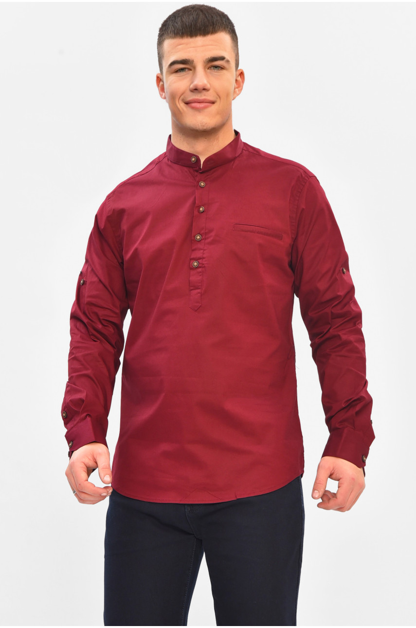 Рубашка мужская однотонная бордового цвета 7897 208254