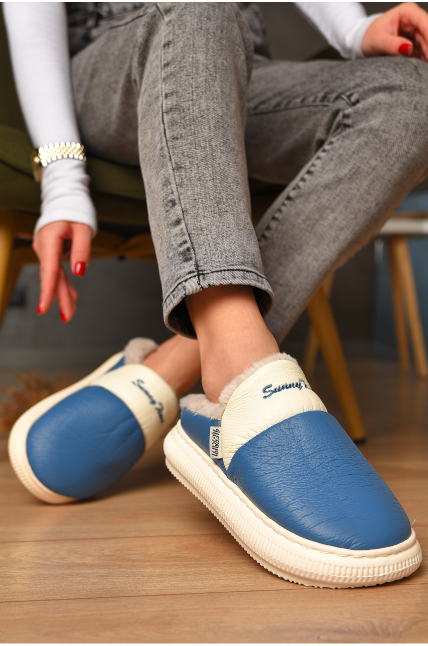 Тапочки домашние женские на меху синего цвета 5810-1 208256