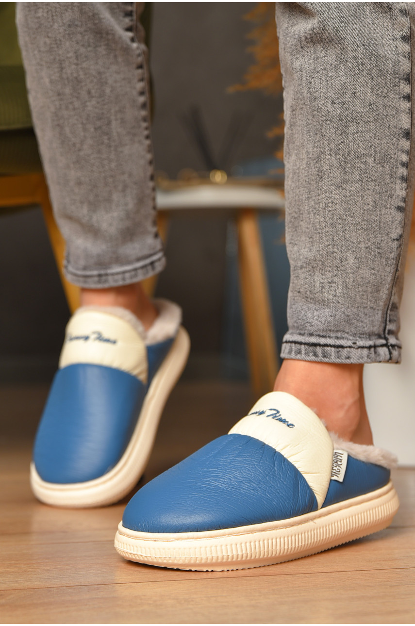 Тапочки домашние женские на меху синего цвета 5810-1 208256