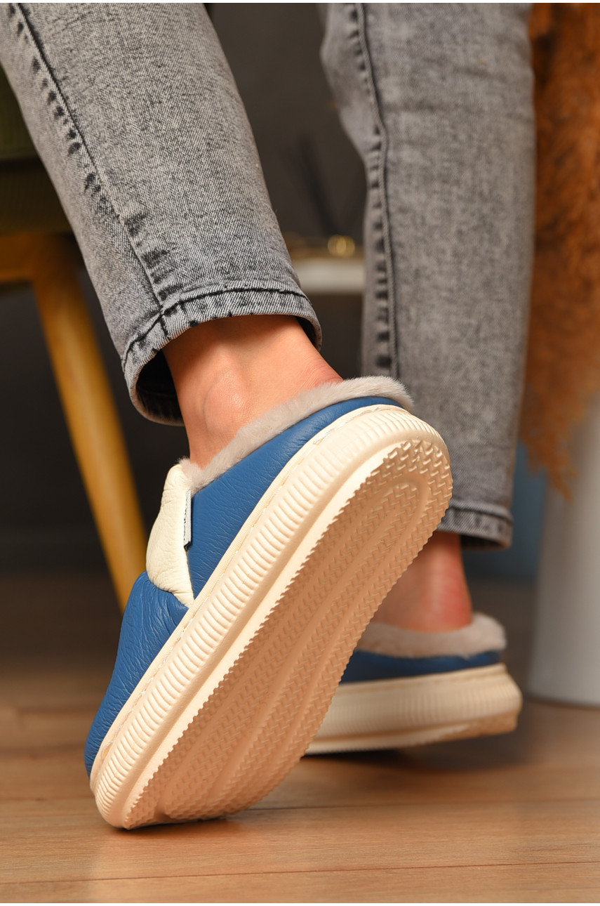 Тапочки домашние женские на меху синего цвета 5810-1 208256