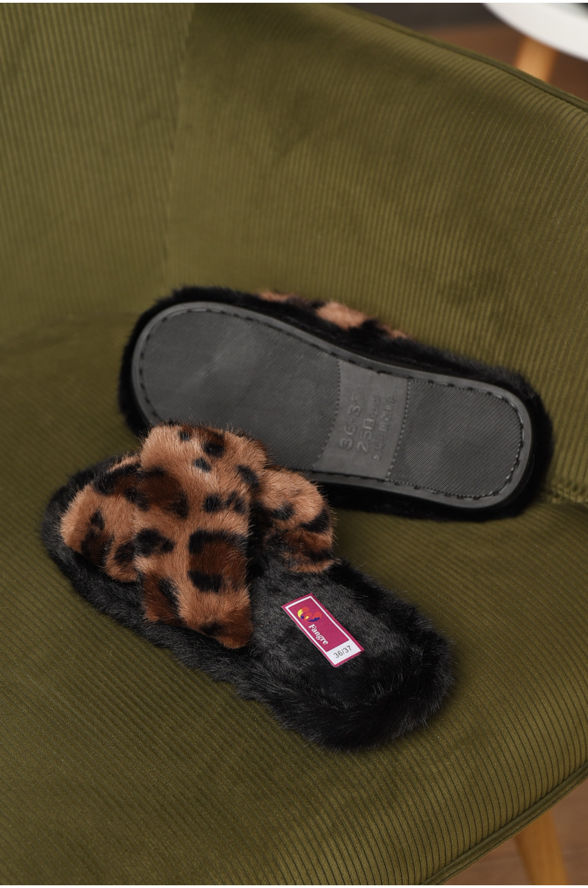 Капці домашні жіночі хутряні коричневого кольору А8142 208271 Капці домашні жіночі хутряні коричневого кольору А8142 208271