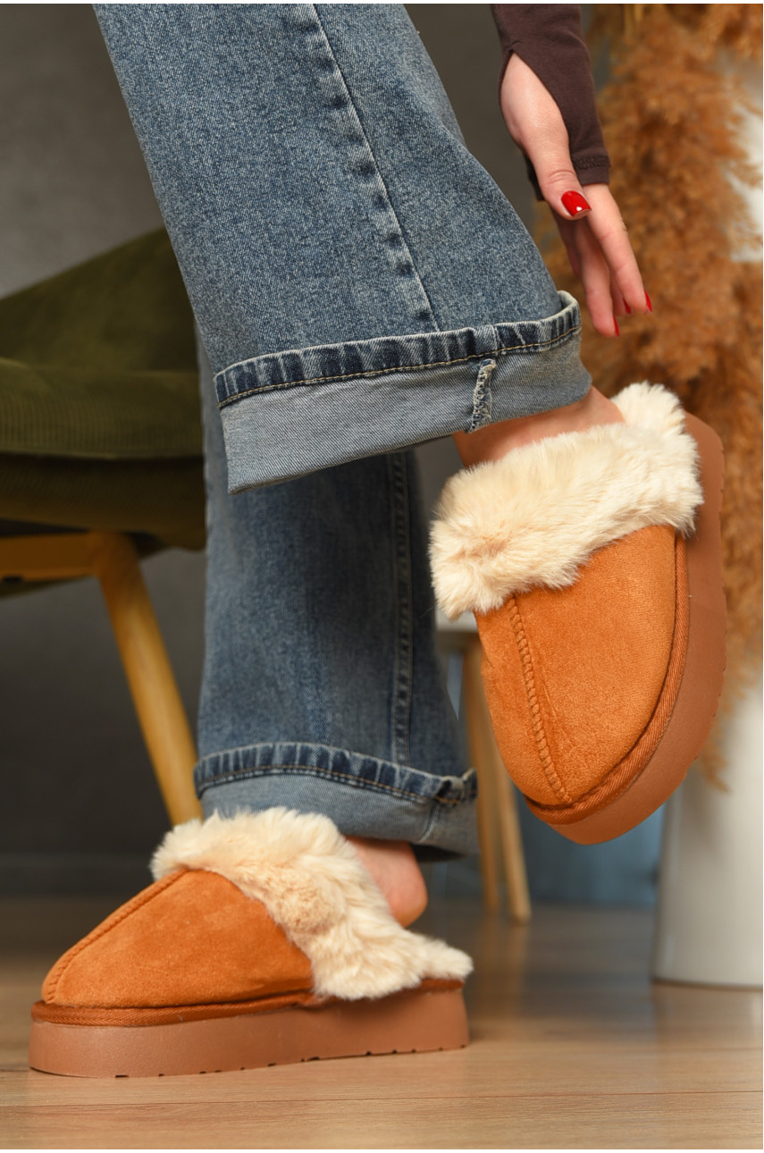 Тапочки домашние женские меховые коричневого цвета WF-6028 208280