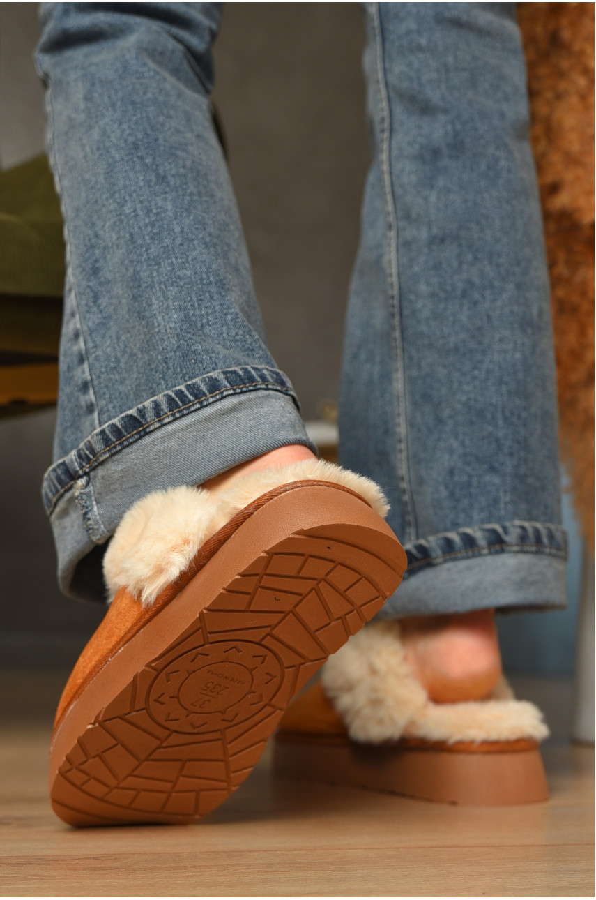 Тапочки домашние женские меховые коричневого цвета WF-6028 208280