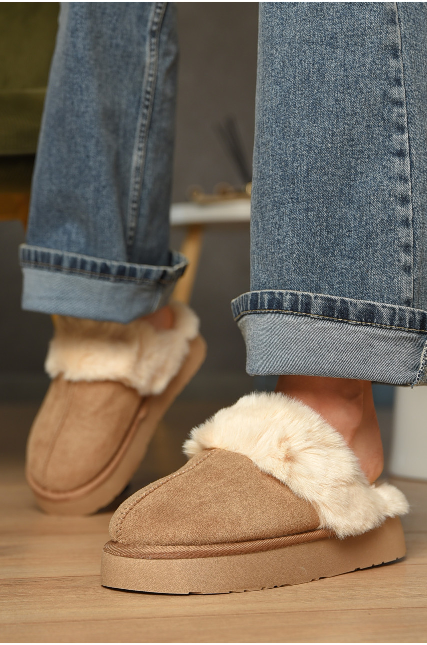 Тапочки домашние женские меховые бежевого цвета WF-6028 208282
