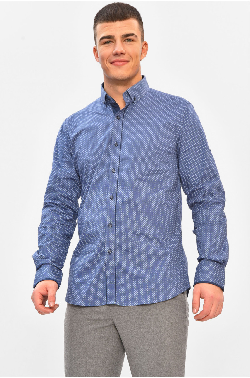 Рубашка мужская синего цвета с принтом 1842 208288