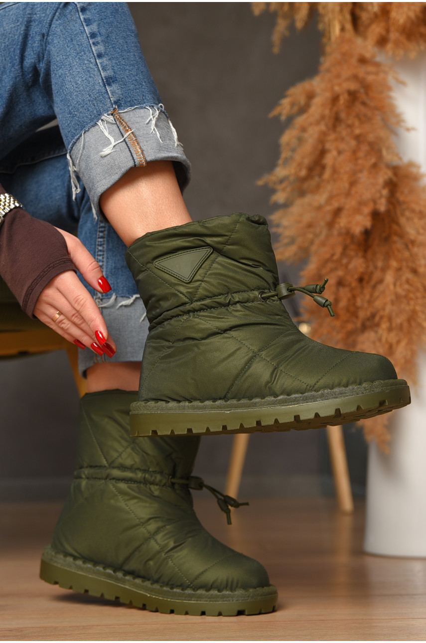 Дутики женские на меху темно-зеленого цвета В02-2 208290 Дутики женские на меху темно-зеленого цвета В02-2 208290