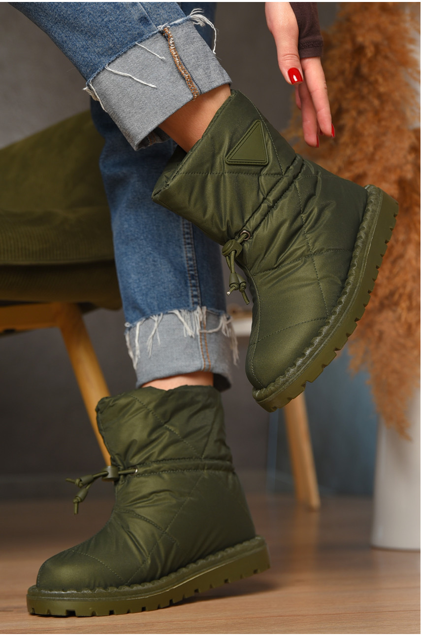 Дутики женские на меху темно-зеленого цвета В02-2 208290