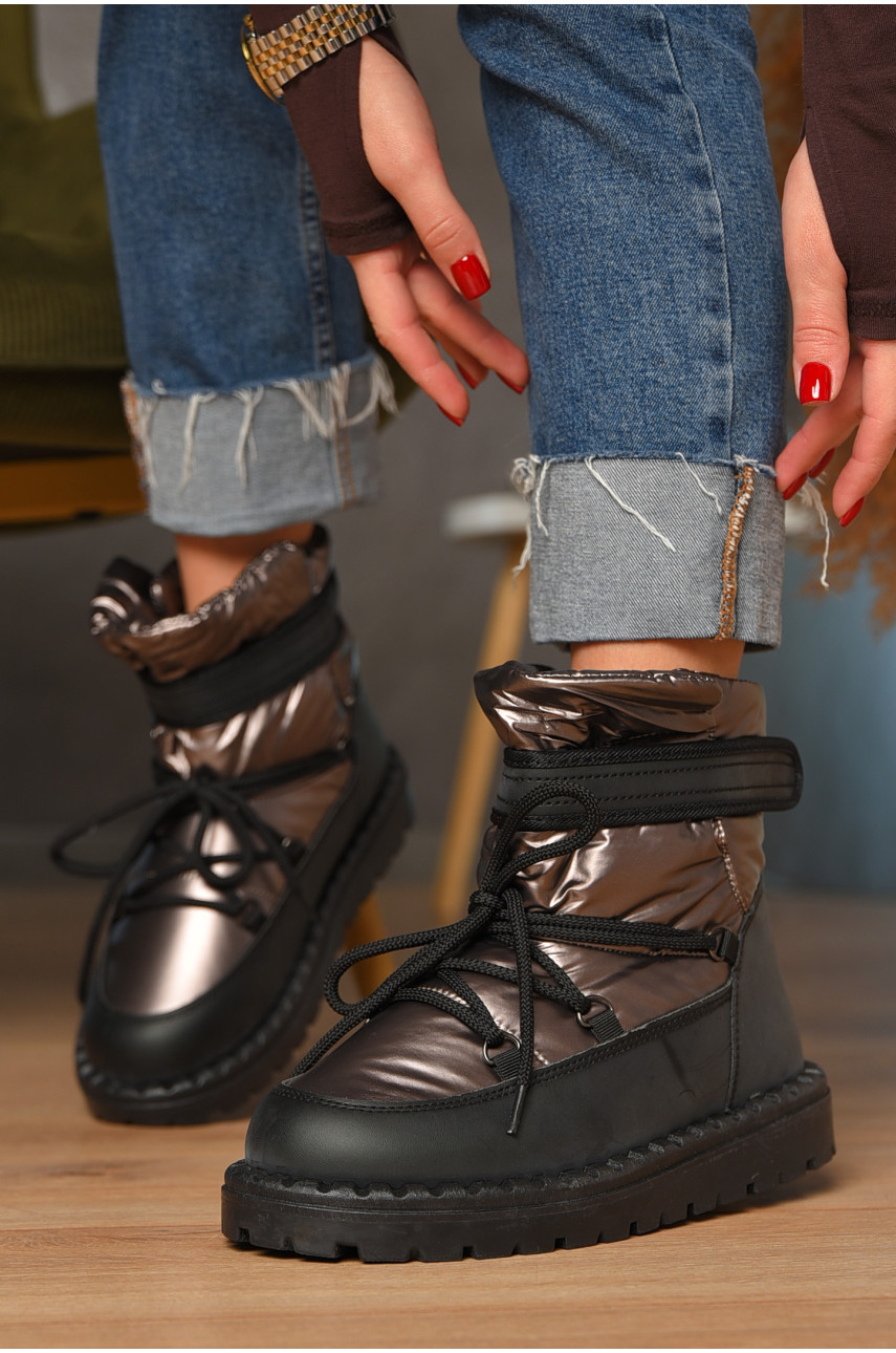 Дутики женские на меху черно-коричневого цвета В07-1 208297