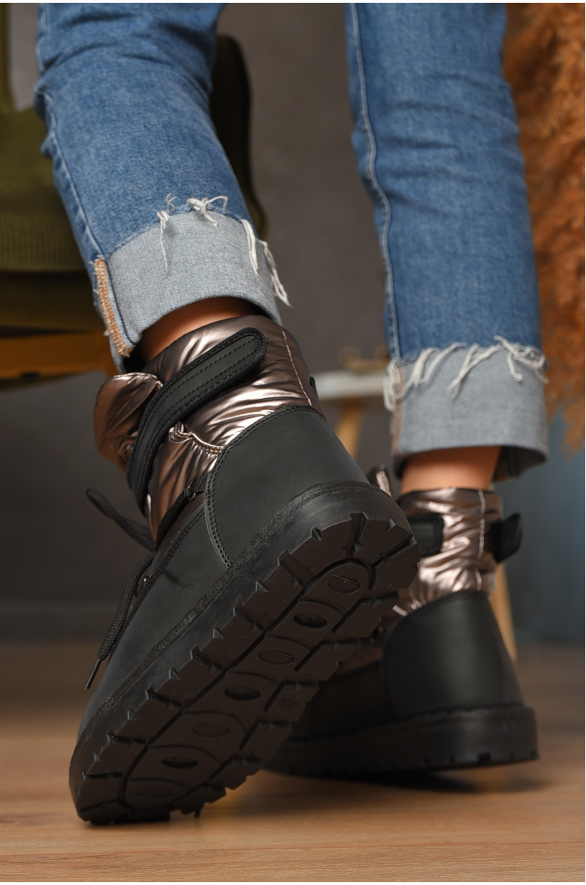 Дутики женские на меху черно-коричневого цвета В07-1 208297