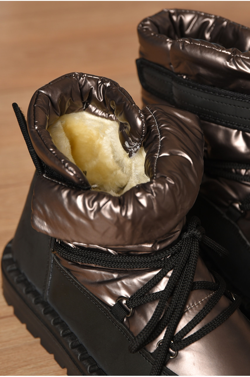 Дутики женские на меху черно-коричневого цвета В07-1 208297