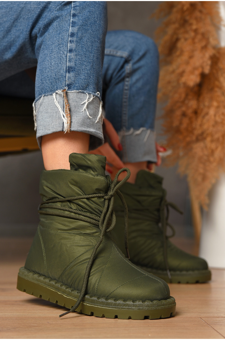 Дутики женские на меху темно-зеленого цвета В05-2 208298