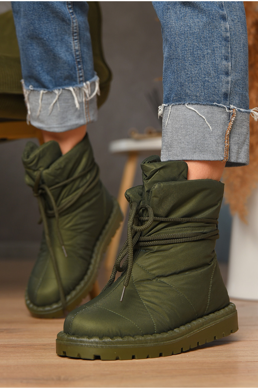 Дутики женские на меху темно-зеленого цвета В05-2 208298