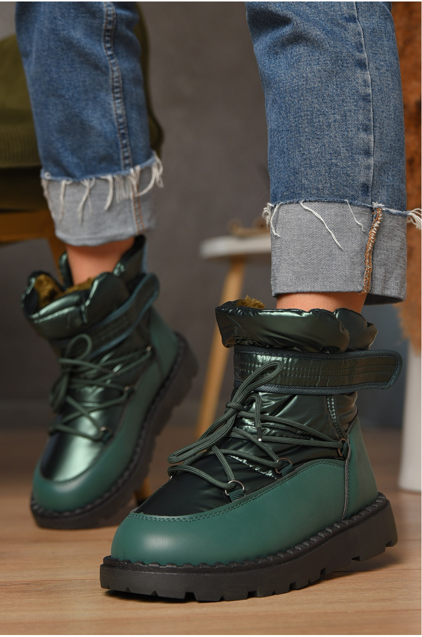 Дутики женские на меху зеленого цвета КМ06-2 208302