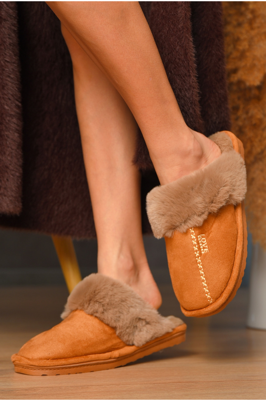 Тапочки домашние женские меховые коричневого цвета Н-18 208310