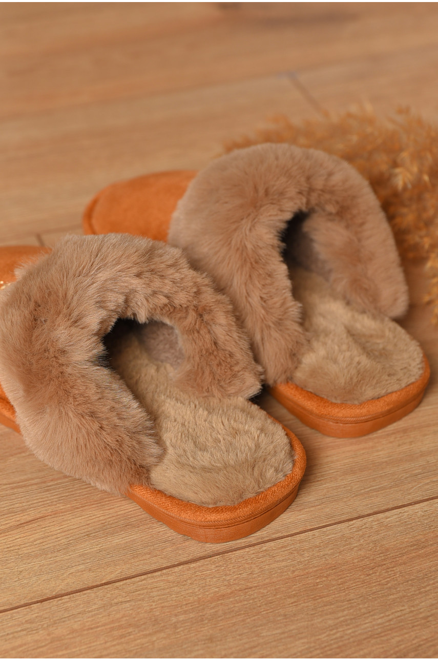 Тапочки домашние женские меховые коричневого цвета Н-18 208310