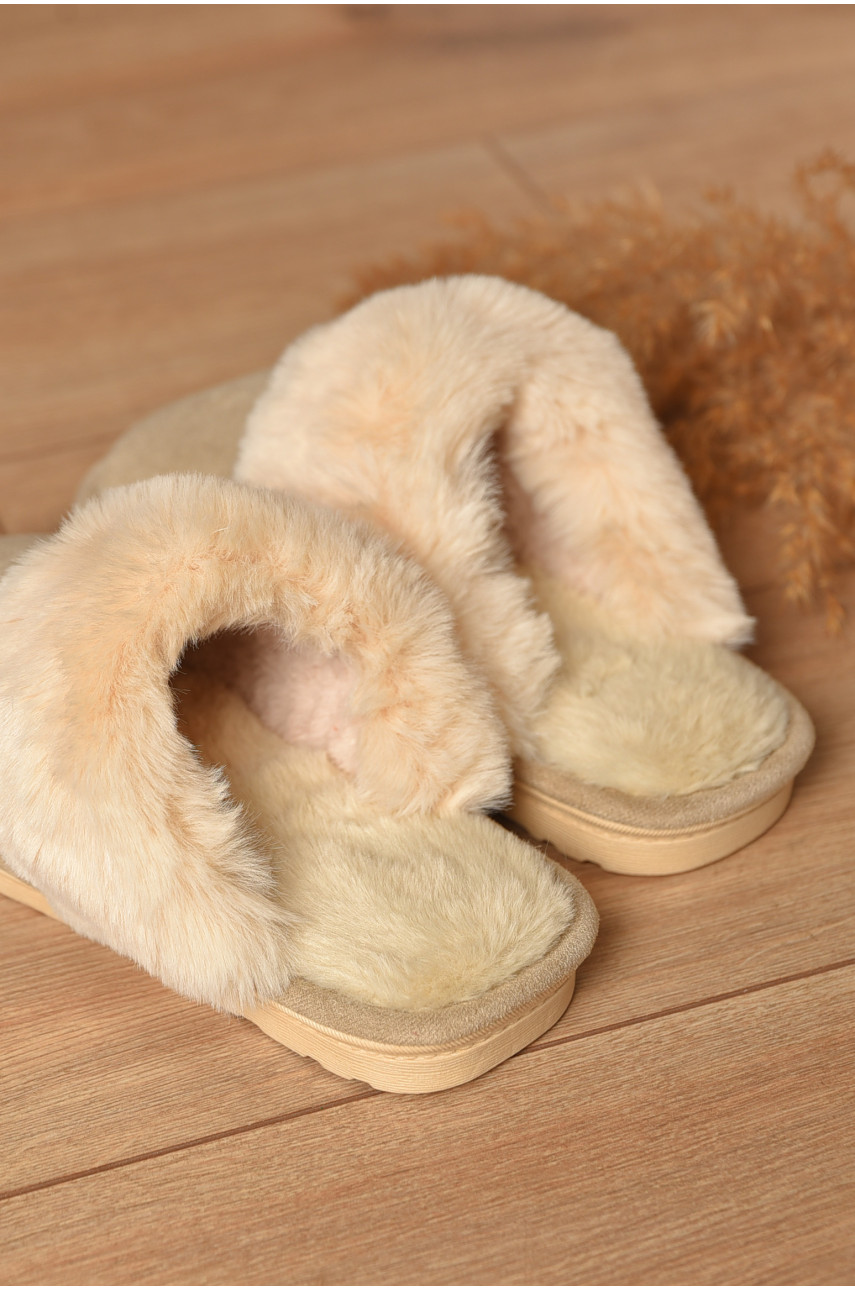 Тапочки домашние женские меховые бежевого цвета Н-18 208311