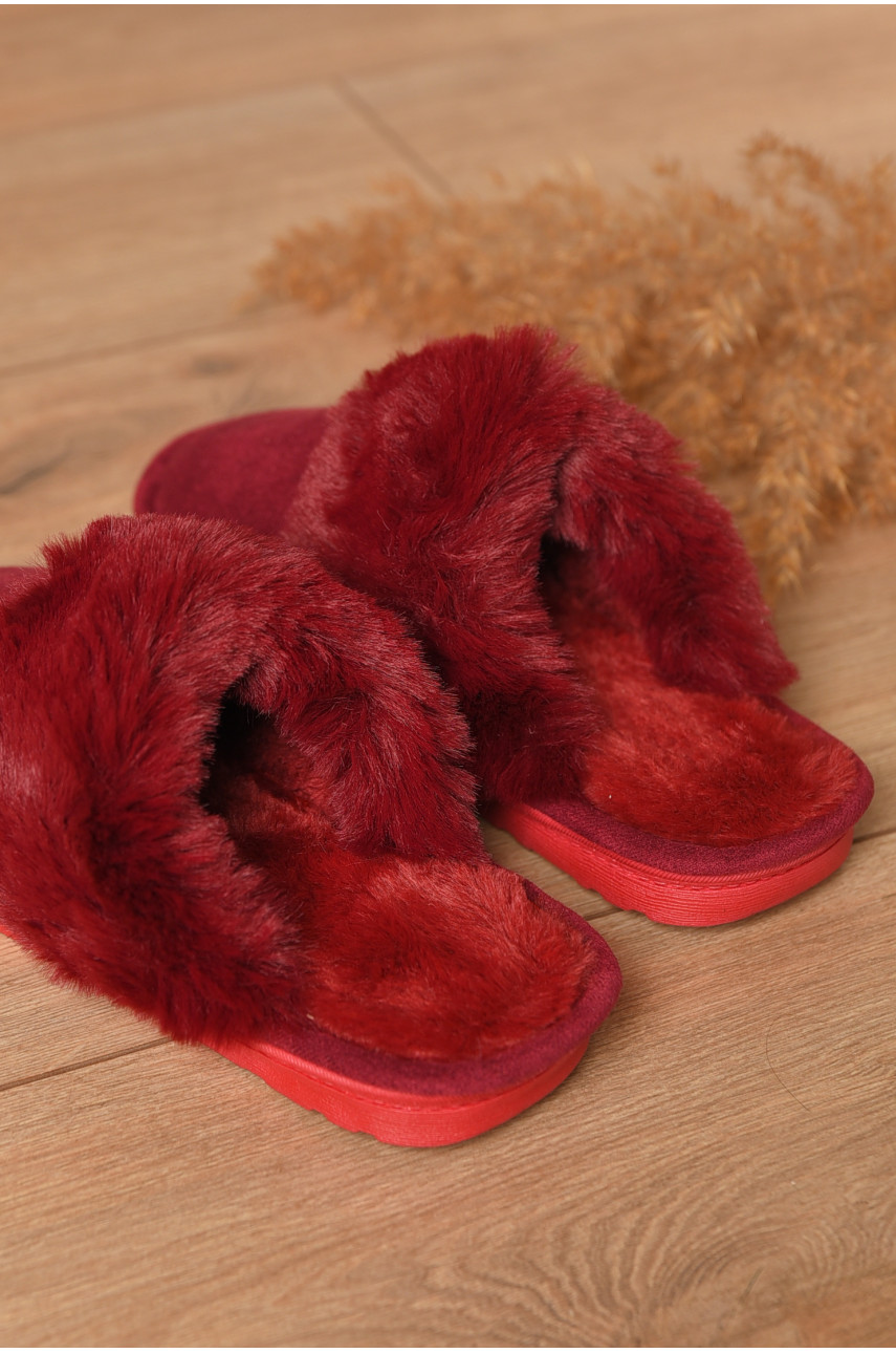 Тапочки домашние женские меховые бордового цвета Н-18 208313