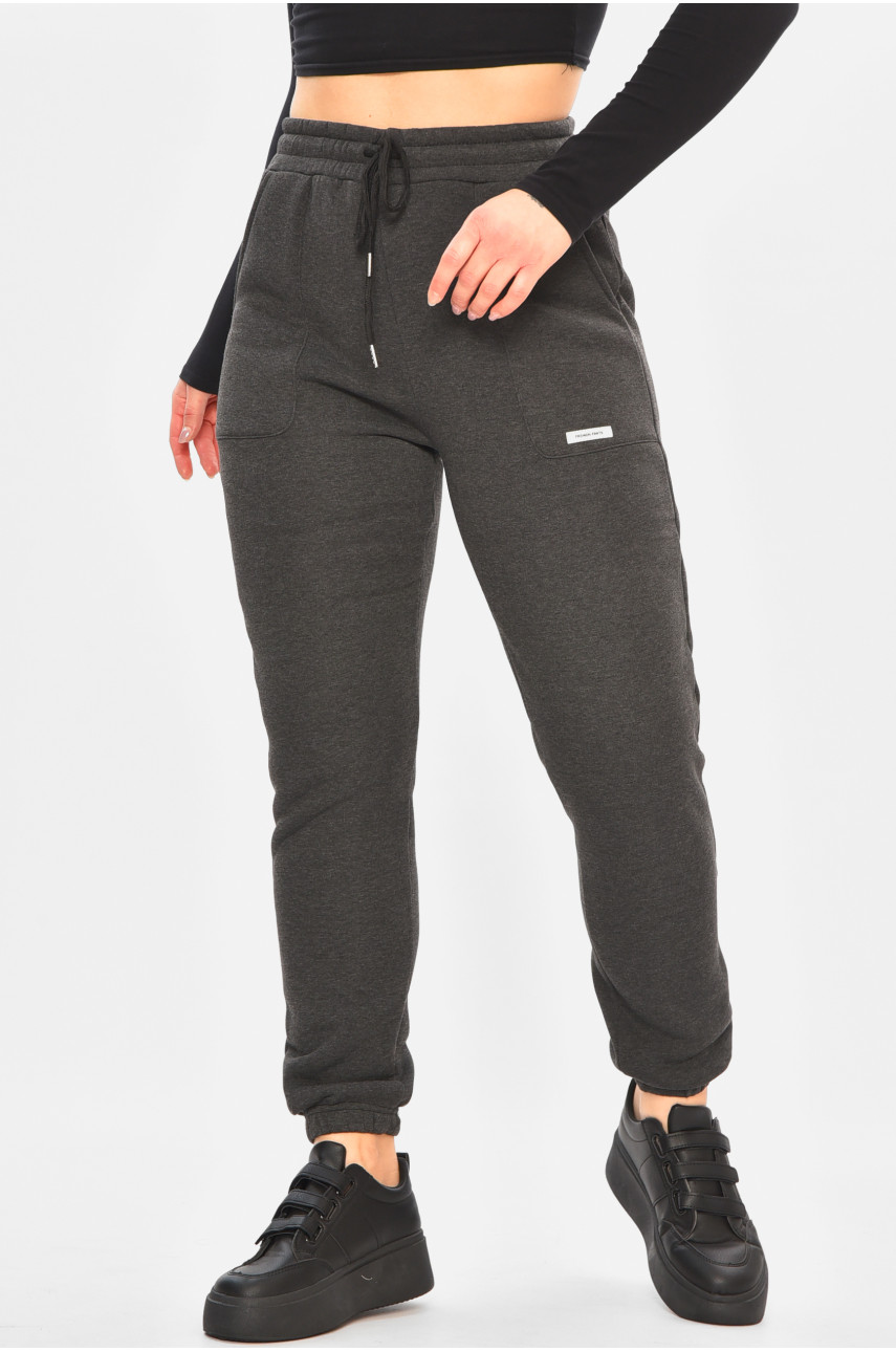 Спортивні штани жіночі на флісі темно-сірого кольору 9998 208323