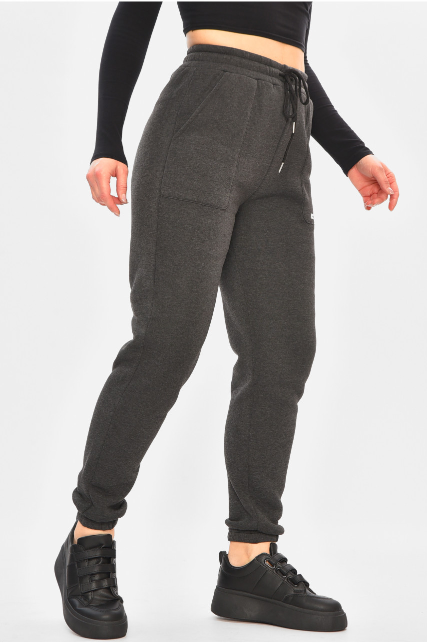 Спортивні штани жіночі на флісі темно-сірого кольору 9998 208323