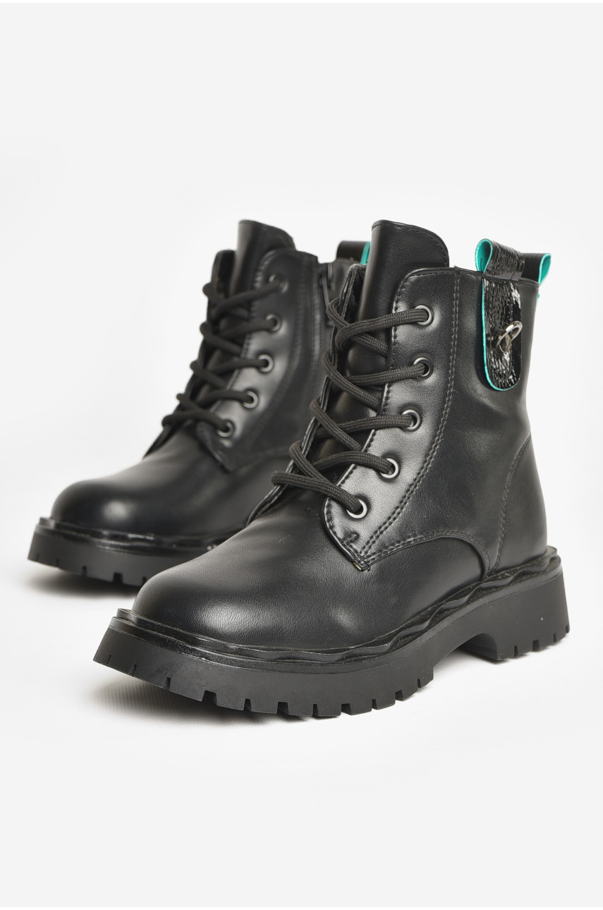 Ботинки детские для девочки черного цвета зимние 2101В(зелена полоска) 208345