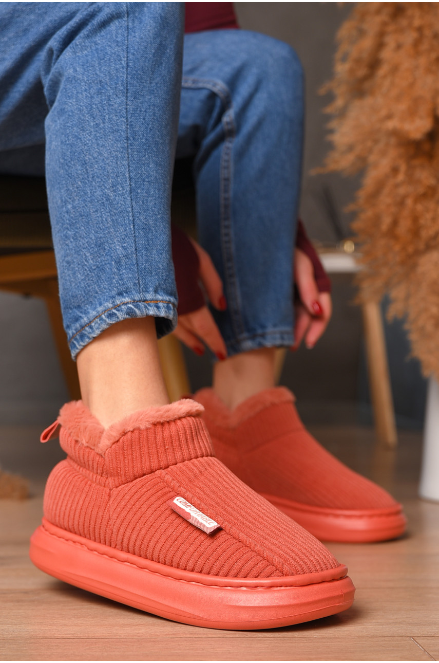 Домашние тапочки женские на меху кораллового цвета 1592-11 208362