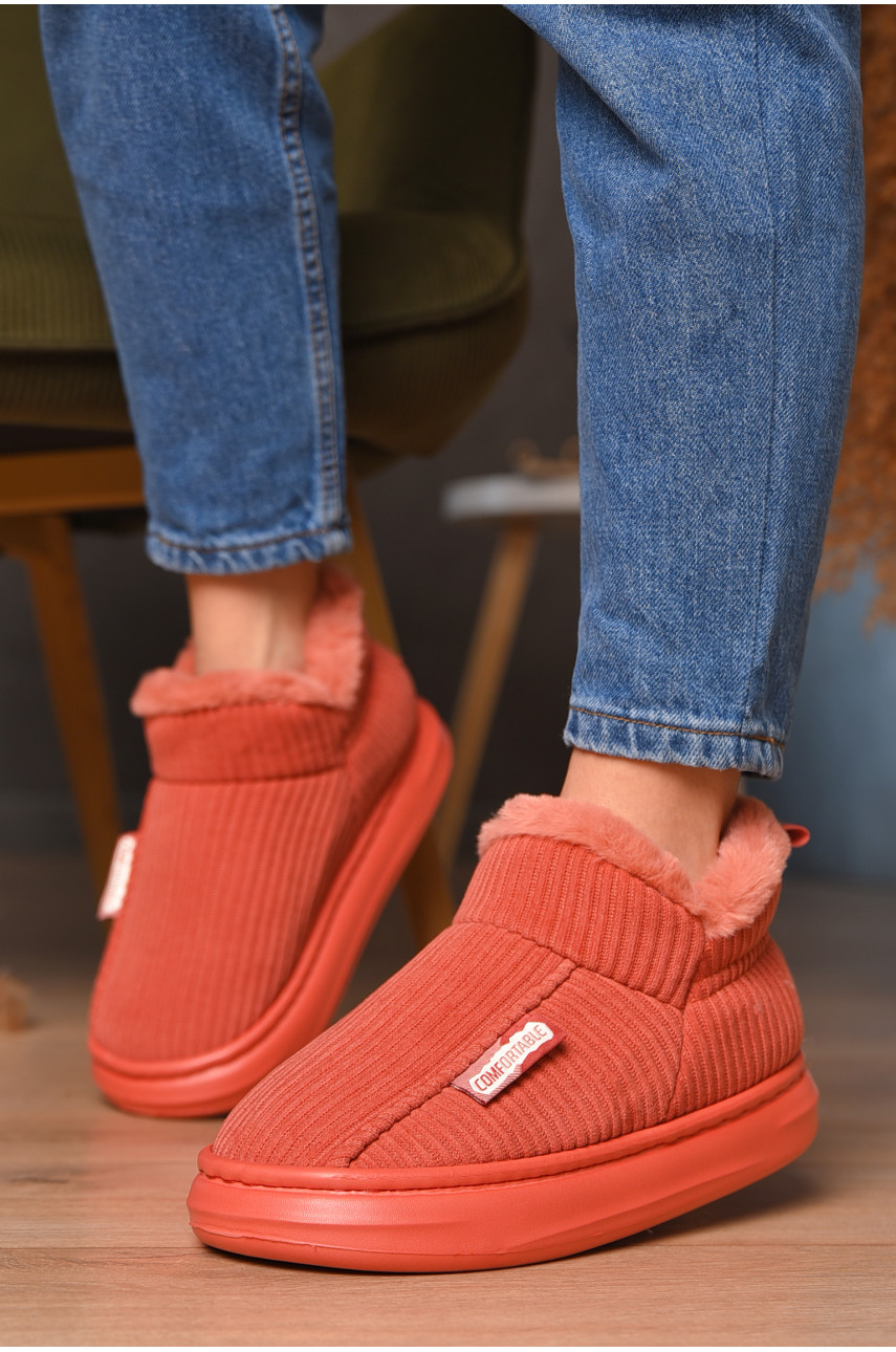 Домашние тапочки женские на меху кораллового цвета 1592-11 208362