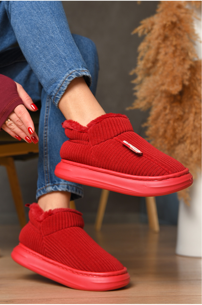 Домашние тапочки женские на меху красного цвета 1592-13 208363