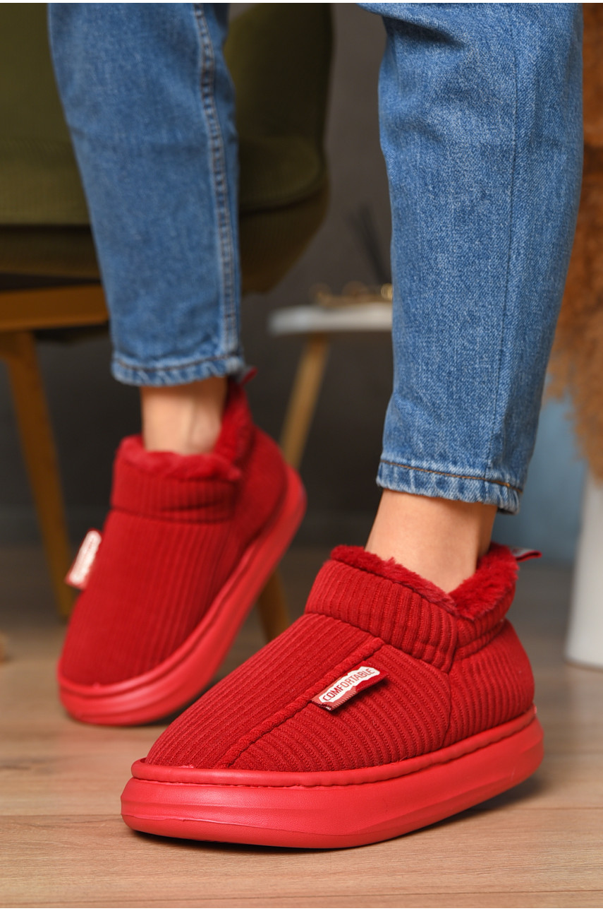 Домашние тапочки женские на меху красного цвета 1592-13 208363