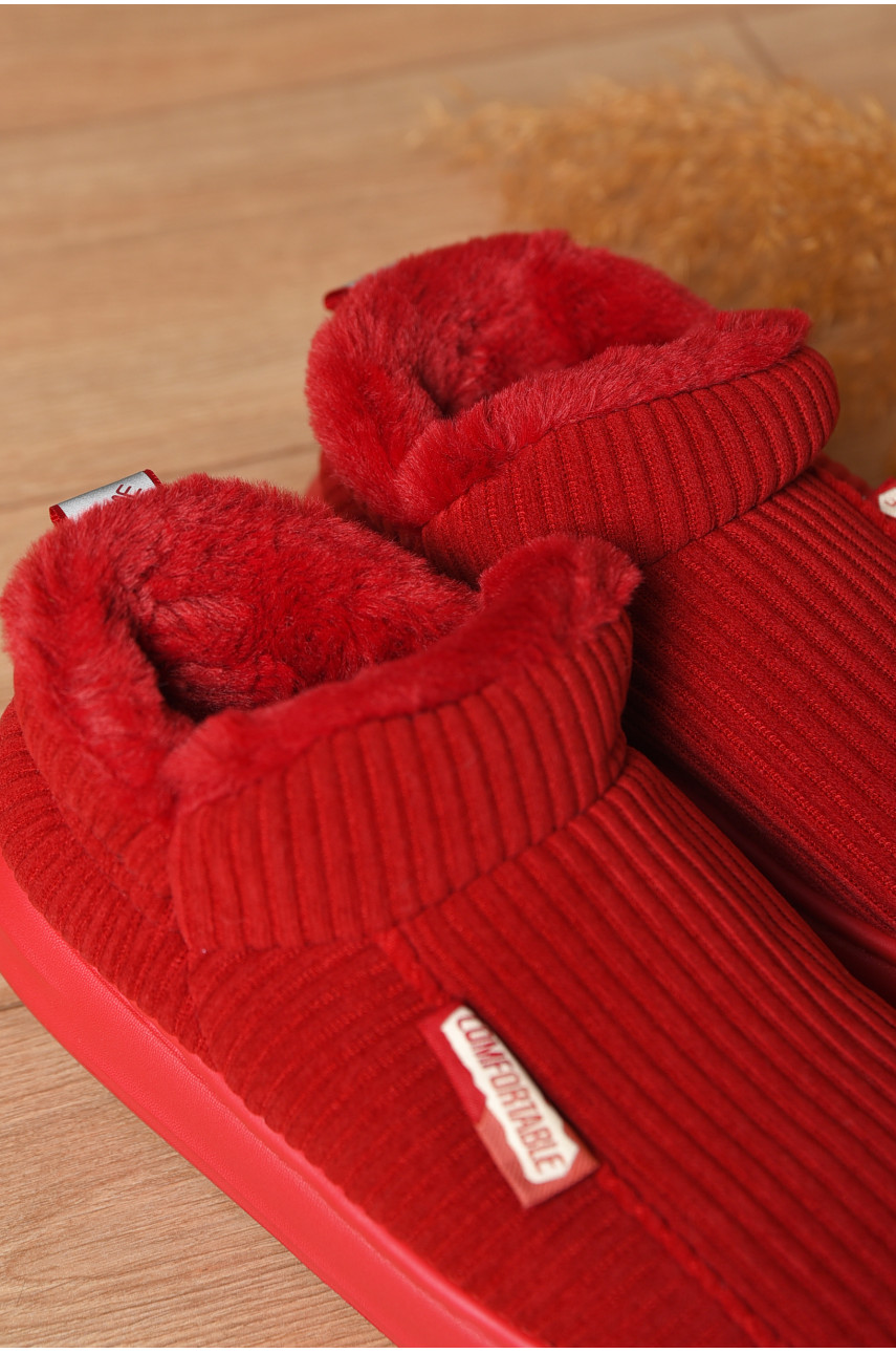 Домашние тапочки женские на меху красного цвета 1592-13 208363