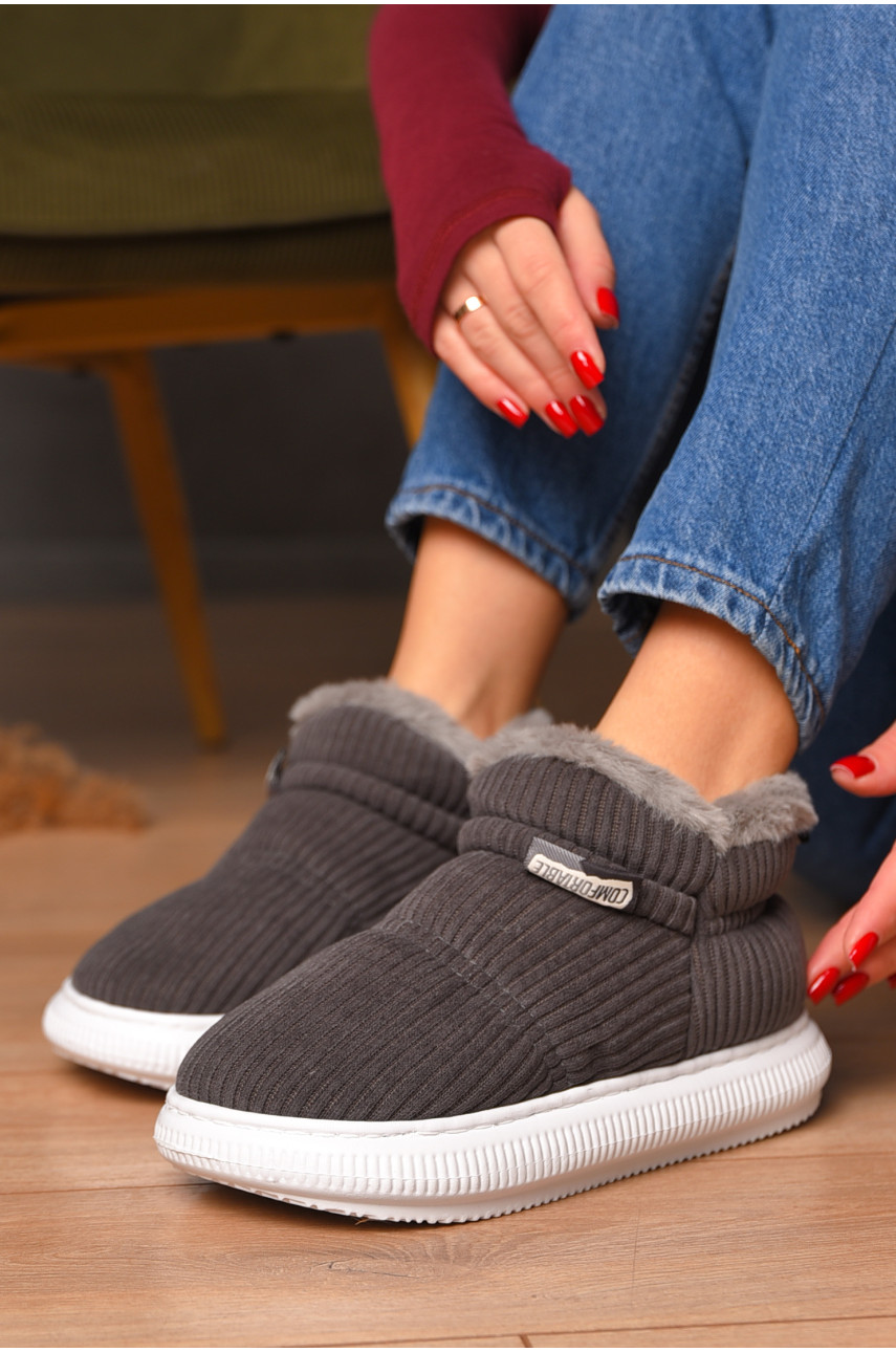 Домашние тапочки женские на меху серого цвета 885-3 208364
