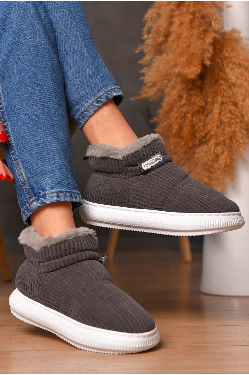 Домашние тапочки женские на меху серого цвета 885-3 208364