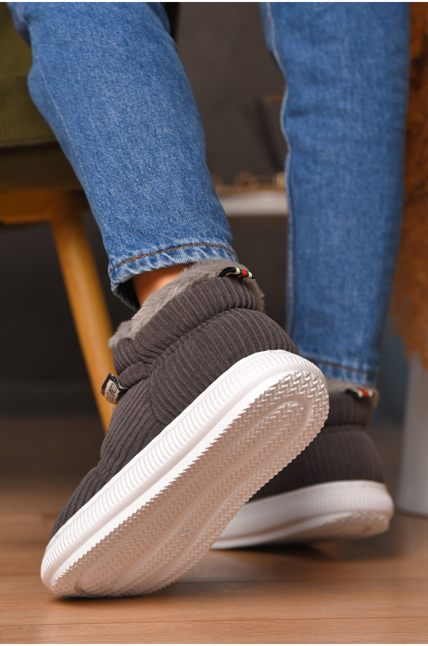 Домашние тапочки женские на меху серого цвета 885-3 208364