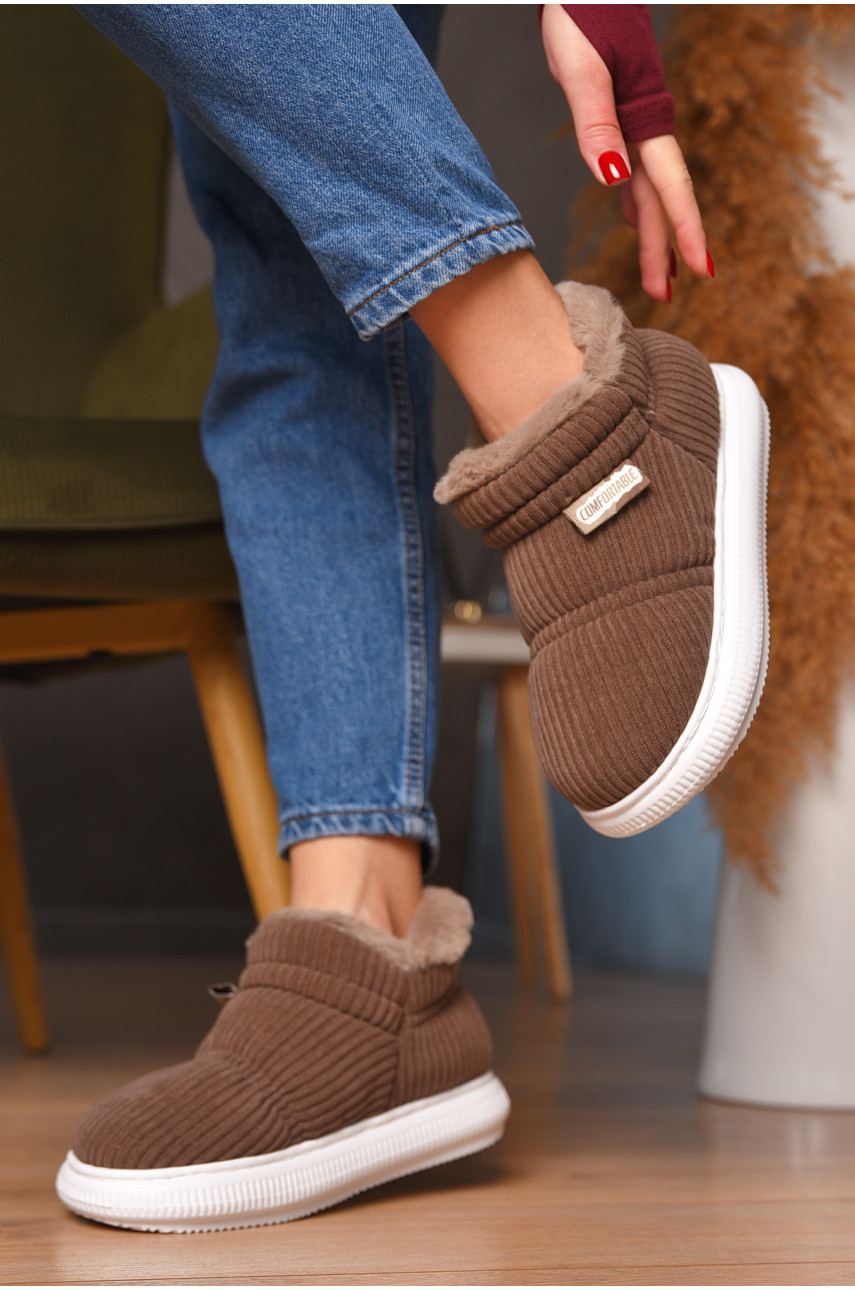 Домашние тапочки женские на меху коричневого цвета 885-2 208365