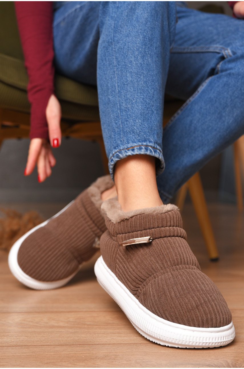 Домашние тапочки женские на меху коричневого цвета 885-2 208365