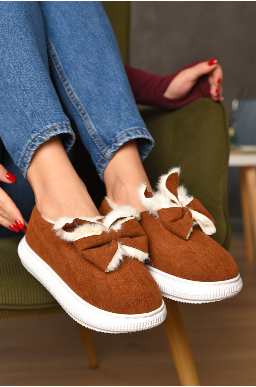 Домашние тапочки женские на меху коричневого цвета 803-12 208366