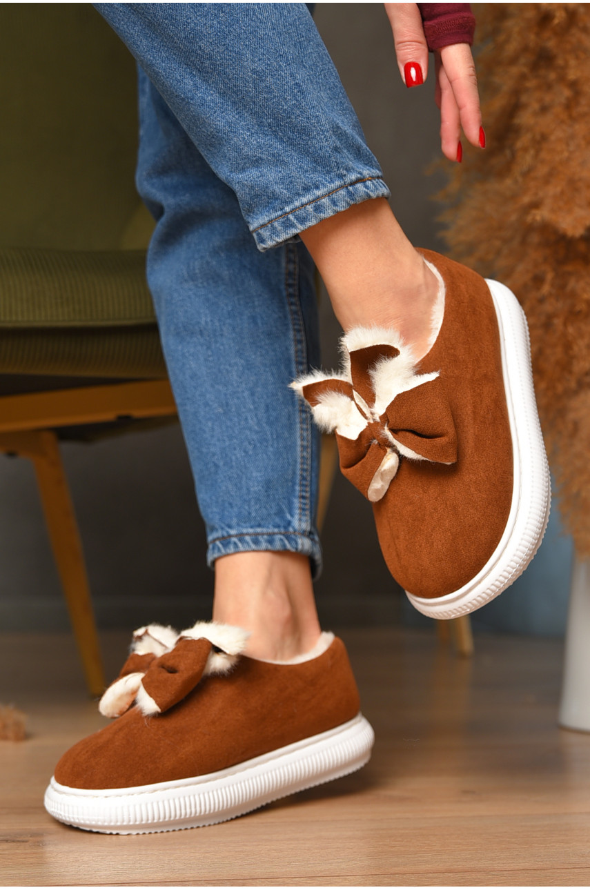 Домашние тапочки женские на меху коричневого цвета 803-12 208366