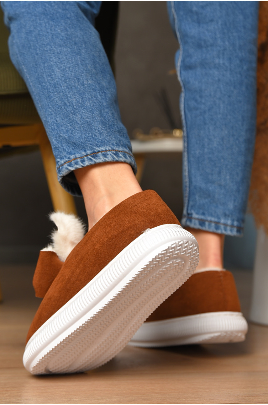 Домашние тапочки женские на меху коричневого цвета 803-12 208366