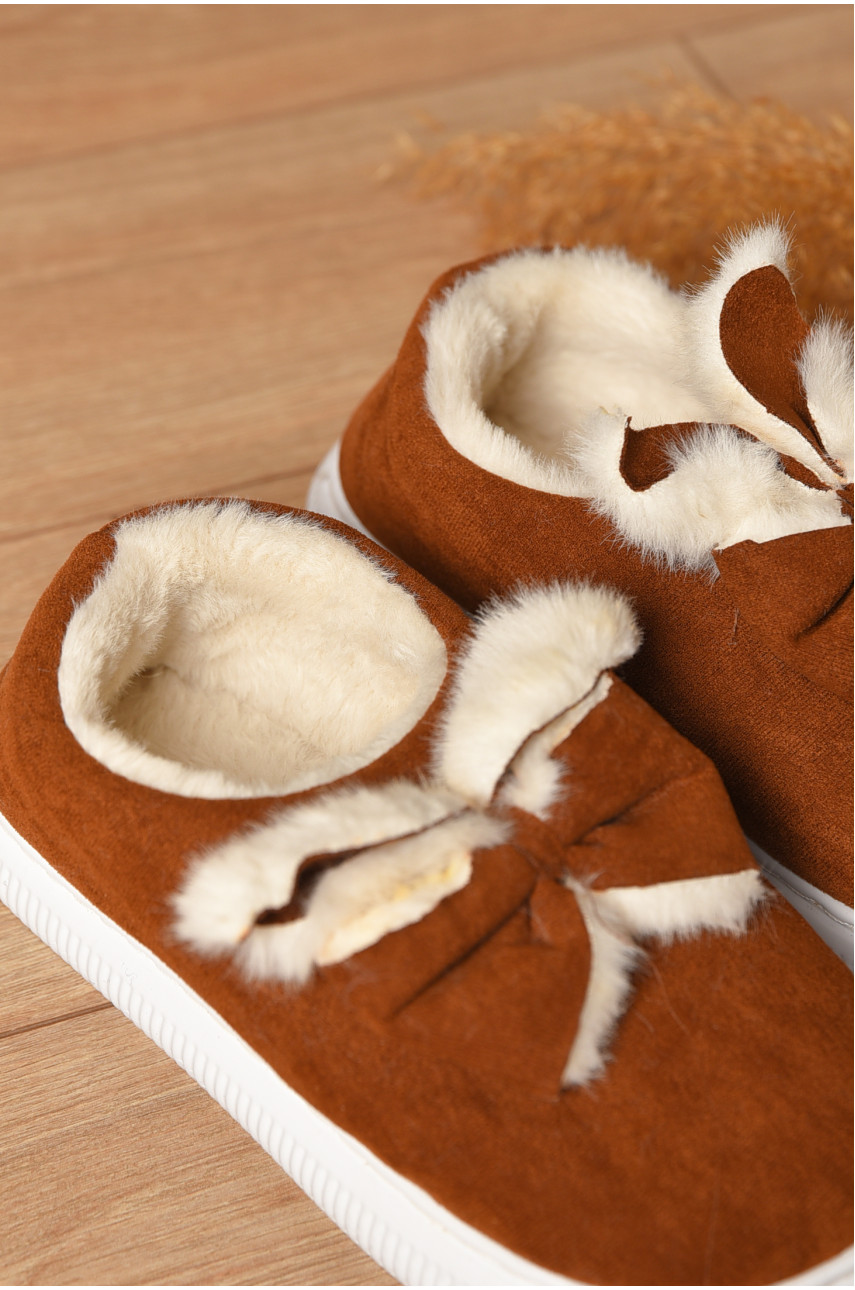 Домашние тапочки женские на меху коричневого цвета 803-12 208366