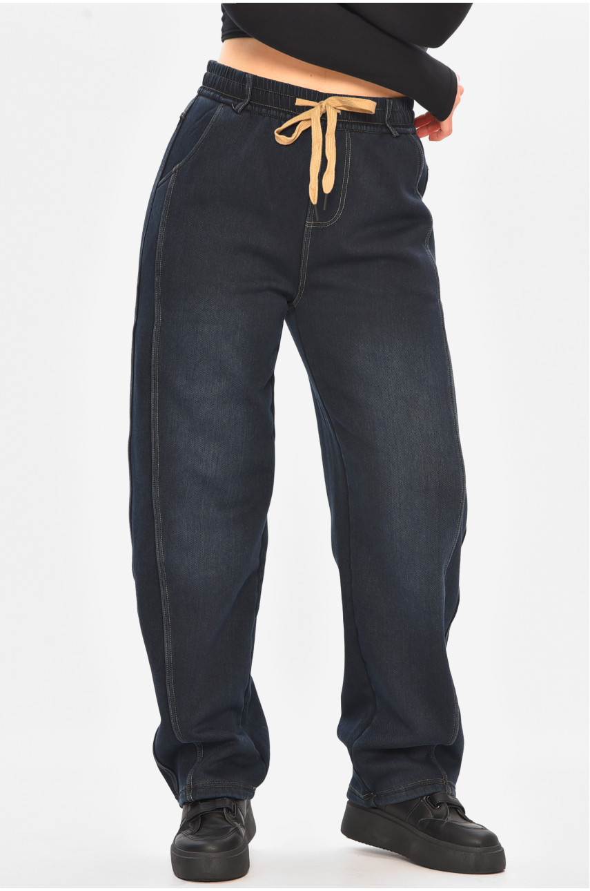 Джинсы женские утепленные тёмно-синего цвета А4212-1 208368