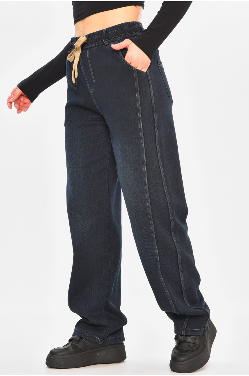 Джинсы женские утепленные тёмно-синего цвета А4212-1 208368