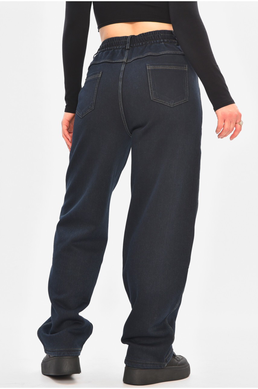 Джинсы женские утепленные тёмно-синего цвета А4212-1 208368